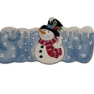 Fitz & Floyd Snack Therapy Snowman Decorative Holiday Platter Tray Christmas